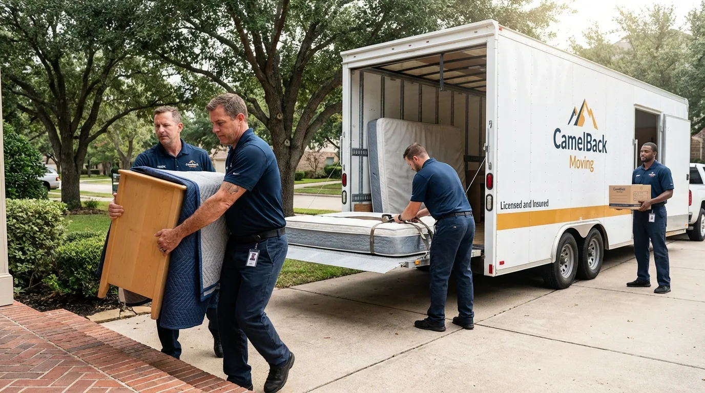 Crew loading residential truck for cross-state move from Greenland, NH
