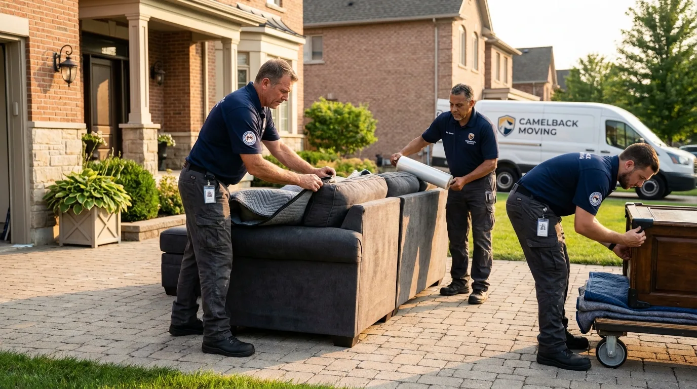 Large estate moving crew wrapping furniture in Greenland, NH